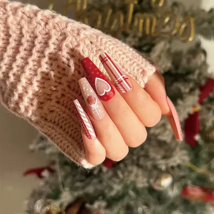 Faux ongles à pression française de noël
