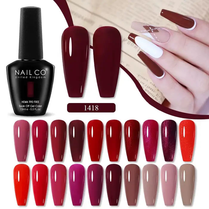 NAILCO 15ml vin rouge couleur série Gel vernis à ongles Hema Tpo gratuit UV Gellak conception laque couche de Base