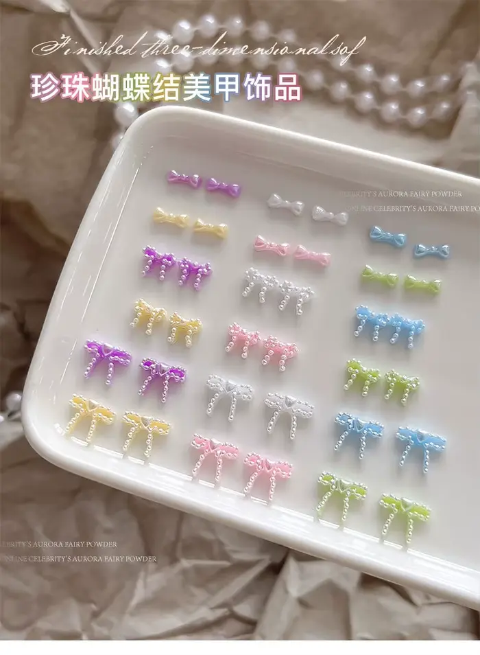 Accessoires de breloques pour ongles avec nœud, 100 pièces, en vrac, rose et blanc, strass pour déco