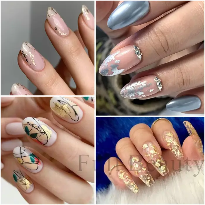 Feuille d'aluminium Nail Art Paillettes or argent flocons