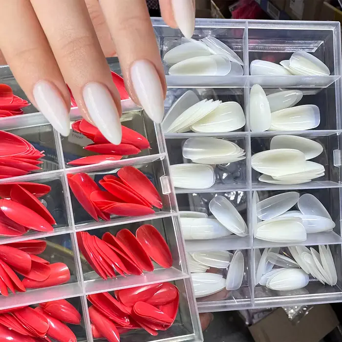 120 pièces blanc laiteux moyen amande Gel faux ongles naturel Simple brillant pur