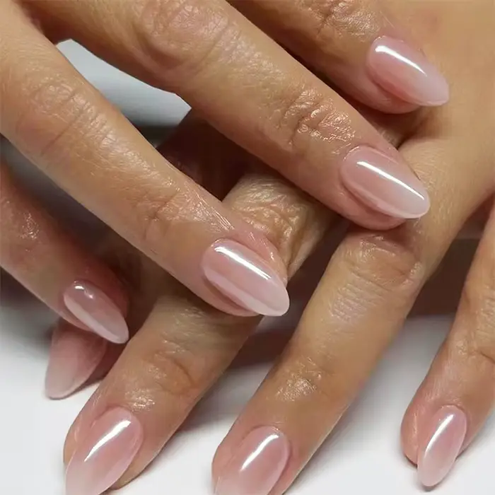 Faux ongles couleur chair unie, avec colle gelée, courts, à pression en amande, portables, ovales, c