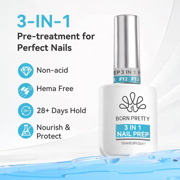 BORN PRETTY 15ml 3 en 1 préparation des ongles déshydrater sans acide apprêt pour ongles nutrition d