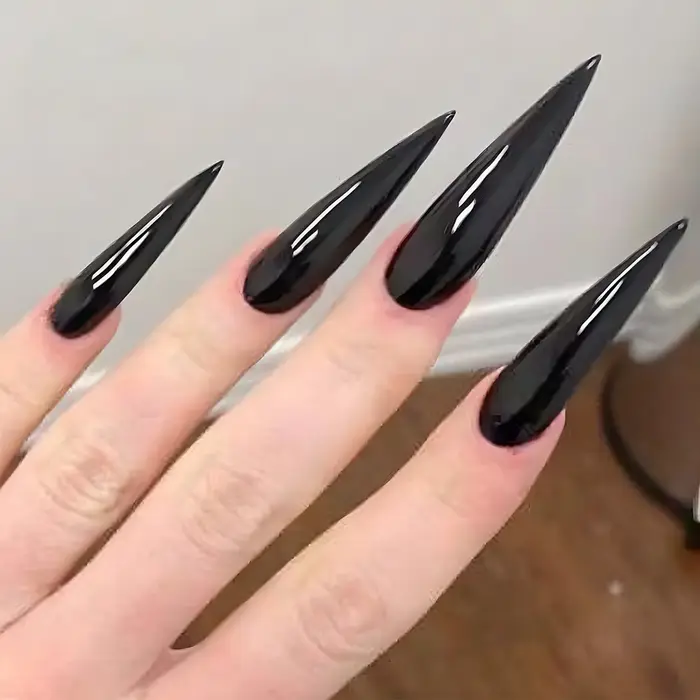 Ensemble de faux ongles noirs brillants, 24 pièces, pointes à pression, couleur unie, longs Stiletto
