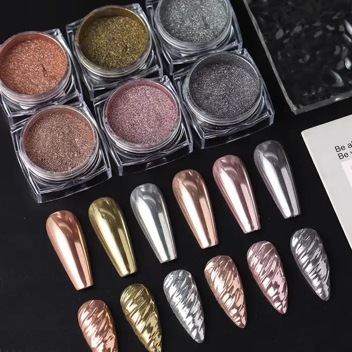 Poudre à ongles chromée or argent Rose