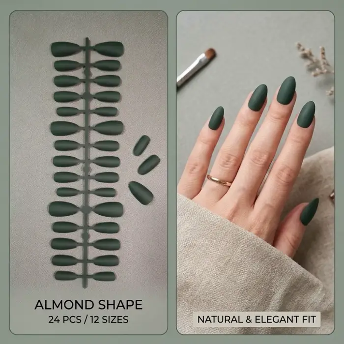 24 faux ongles en amande vert menthe mat