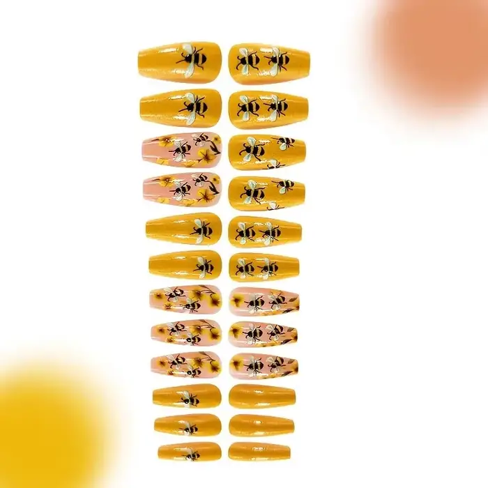 Faux ongles de ballet portables presse sur N64 Floral N64 Flower Design N64 Medium Coffin N64 souhaits on Wearable