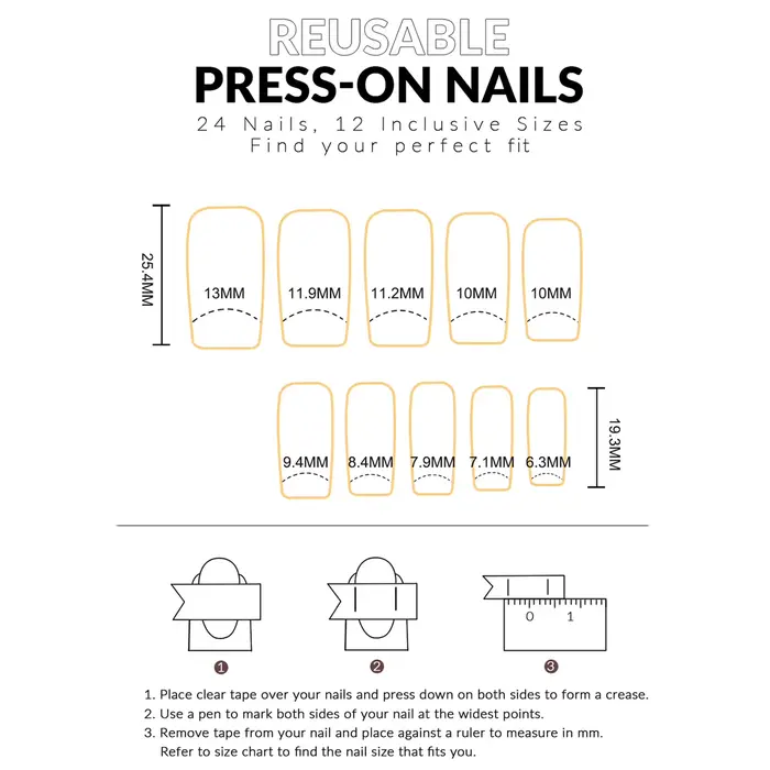 24 faux ongles noirs style français à presser