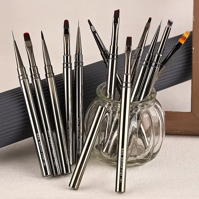 Brosse Simple pour amélioration des ongles, manche en métal, peinture, dessin, fleur, stylo, crochet