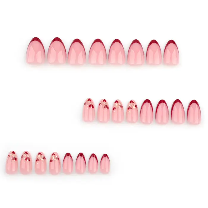 24 pièces saint valentin presse sur ongles ensemble court en forme d'amande brillant rouge