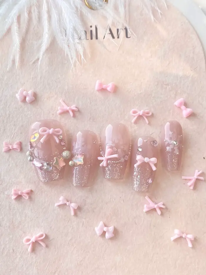 Mini nœud rose en résine pour Nail Art, 100 pièces, breloques en forme de mélange, ruban à nœud papi
