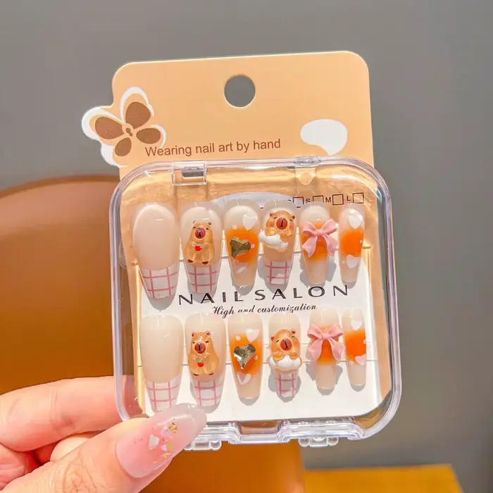 Nouveaux autocollants pour ongles longs en forme de cerise et de cœur