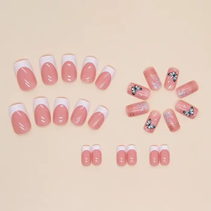 24 morceaux de faux ongles en forme de cercueil imprimés effet 3D avec 1 colle