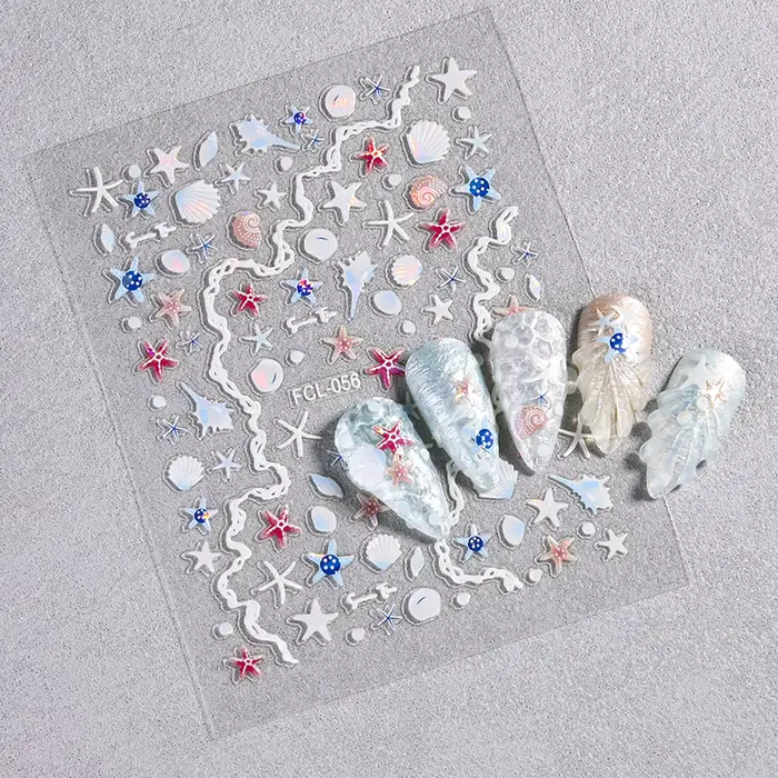 Autocollants pour ongles en forme de coquillages et d'étoiles de mer