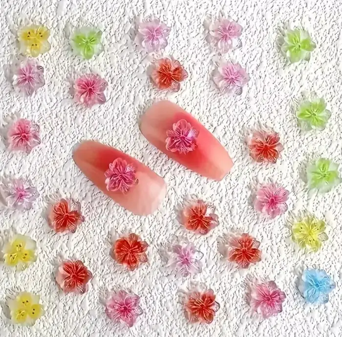 50 pièces/lot 3D mélange dégradé fleur cerisier fleurs ongles breloques coloré été doux Gel cerise Nail Art résine