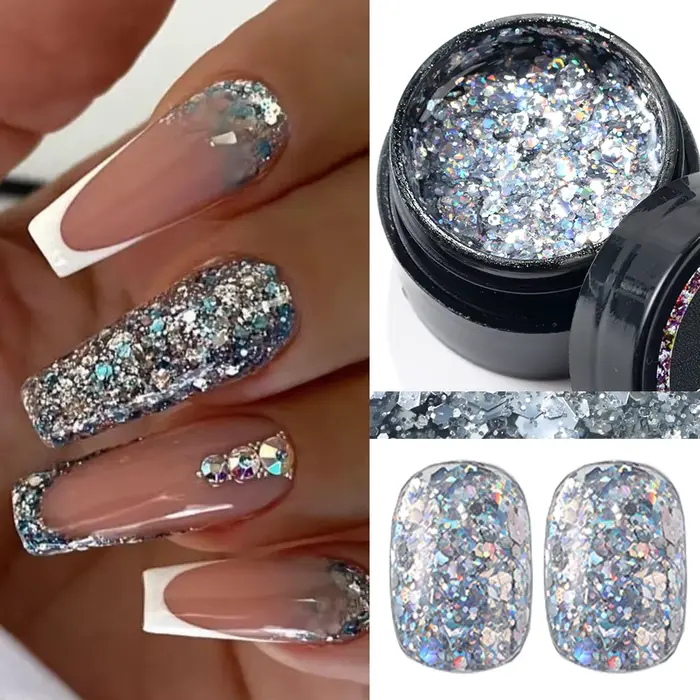 Vernis à ongles réfléchissant à paillettes Champagne or, Gel UV scintillant pour ongles, paillettes 