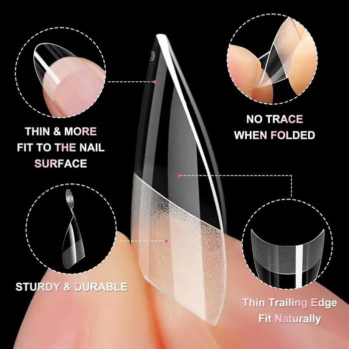 120 pièces- faux ongles transparents en amande courte semi-givrée