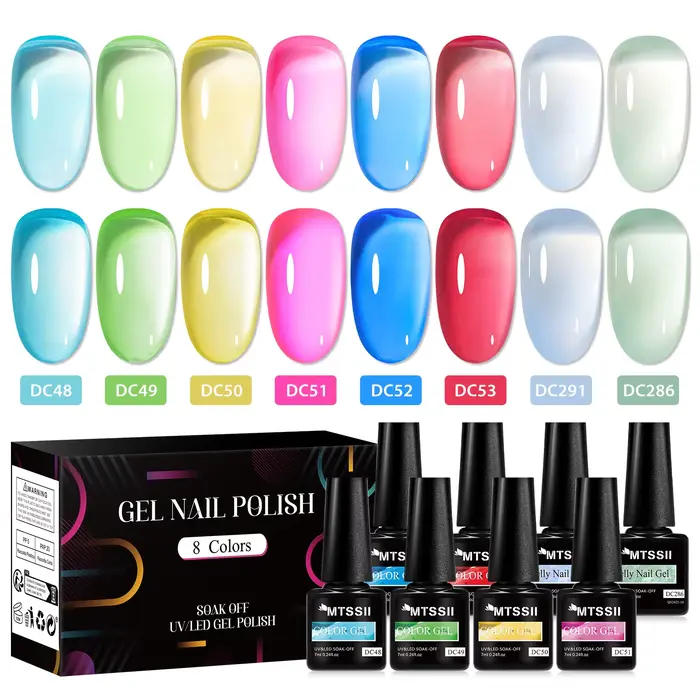 8 pièces gelée ambre verre Gel vernis à ongles ensemble Semi-transparent mer bleu Gel vernis Nail Ar