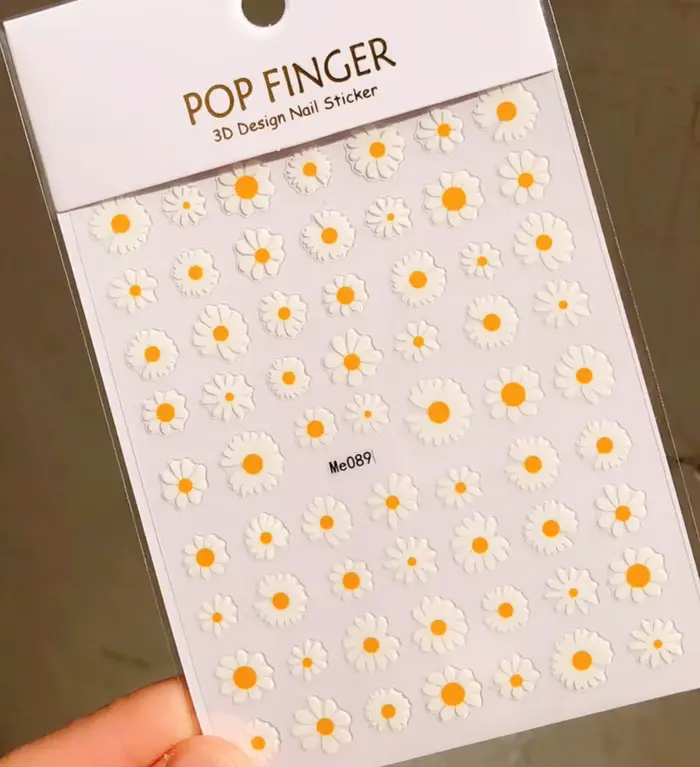 Autocollants pour ongles à fleurs de marguerite élégantes, décalcomanies 3D, colle arrière, fleur po