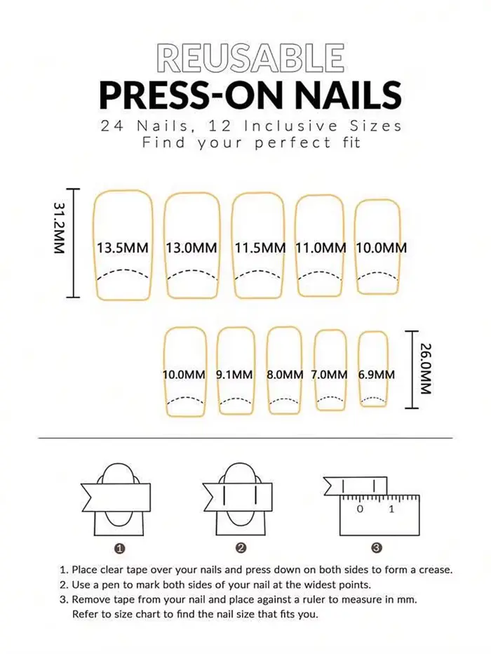 24 faux ongles à presser en blanc