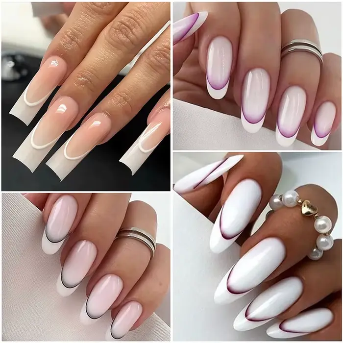Blanc noir ligne française ongles autocollants rayure 3D dégradé lignes curseurs