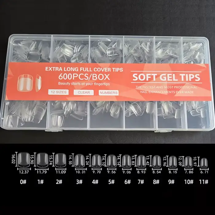 600 faux ongles en gel souple, courtes, carrées, en forme de cercueil ou d'amande, capsules X pour e