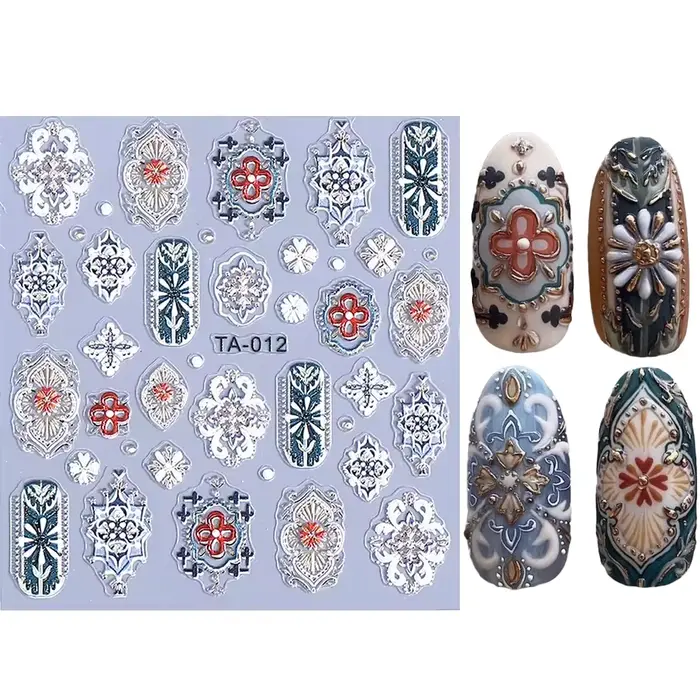 Bohême rétro Nail Art autocollants dentelle fleur fenêtre bronzant Design décalcomanies ongles brelo