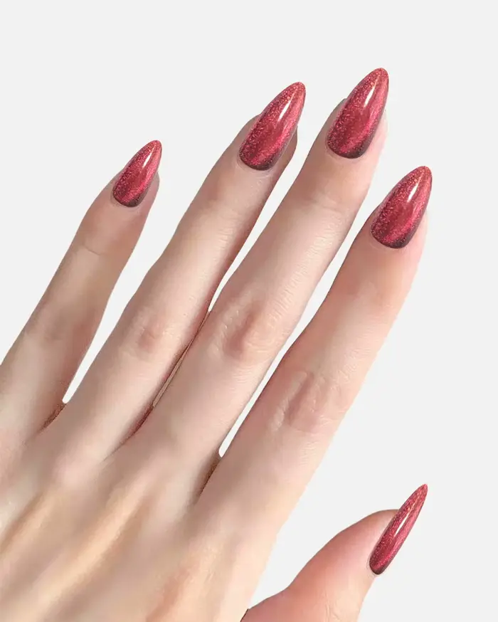 10 pcs Presse à la main sur les ongles-Amande-Rubis Cat Eye