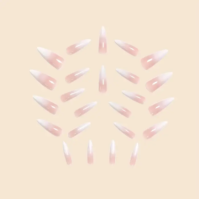 Tendances de la mode 24 pièces/ensemble femmes filles Long Stiletto français blanc dégradé couverture complète portable faux ongles presse sur Nail Art