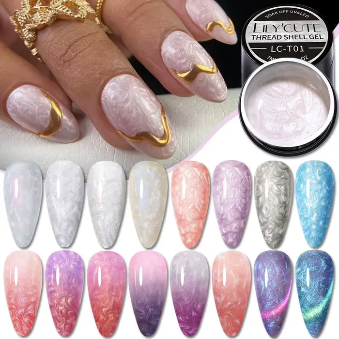 LILYCUTE 7ML Vernis à Ongles Gel Effet Coquillage 3D Aurore Nacré Semi-Permanent Soak Off UV DIY Design Nail Art