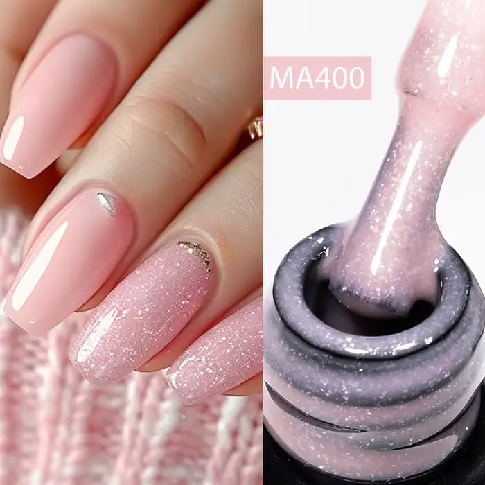 MEET ACROSS 7ml Base en caoutchouc Gel paillettes nu rose blanc 2 en 1 Gel vernis à ongles