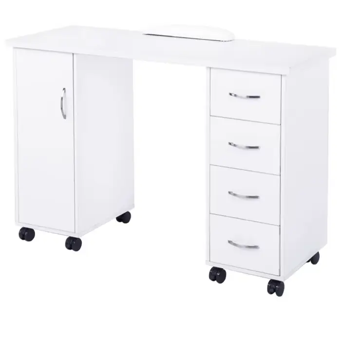 Table de manucure blanche, en bois, hauteur 75 cm/29,5 pouces, table à ongles portable, avec support pour les mains, bureau de manucure pour salon de beauté