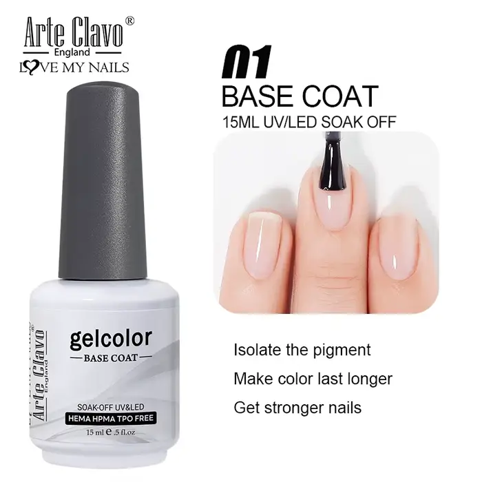 Arte Clavo 15ml Rubber Base Gel Vernis à Ongles Semi-Permanent Soak Off Gel UV LED Transparent Nude