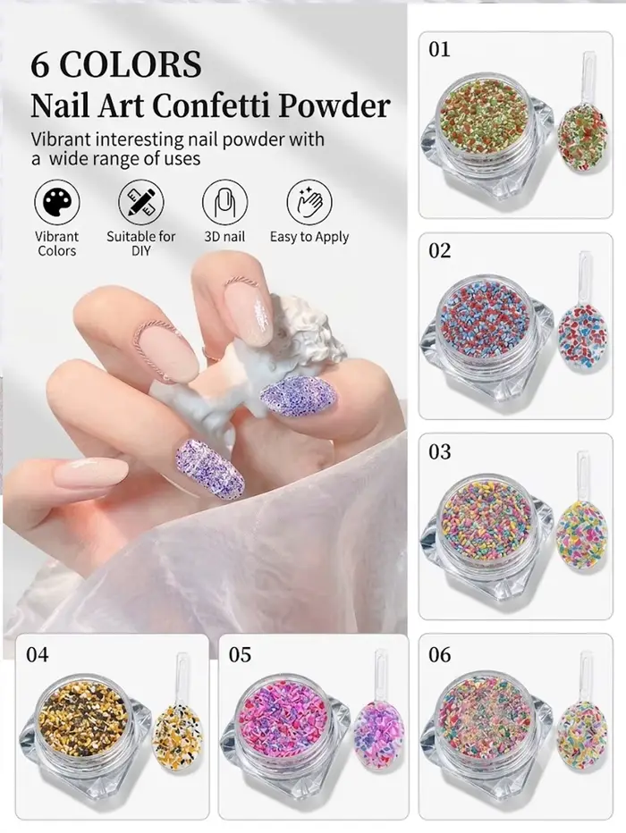 6 poudres à ongles enrichies en dopamine avec effet givré