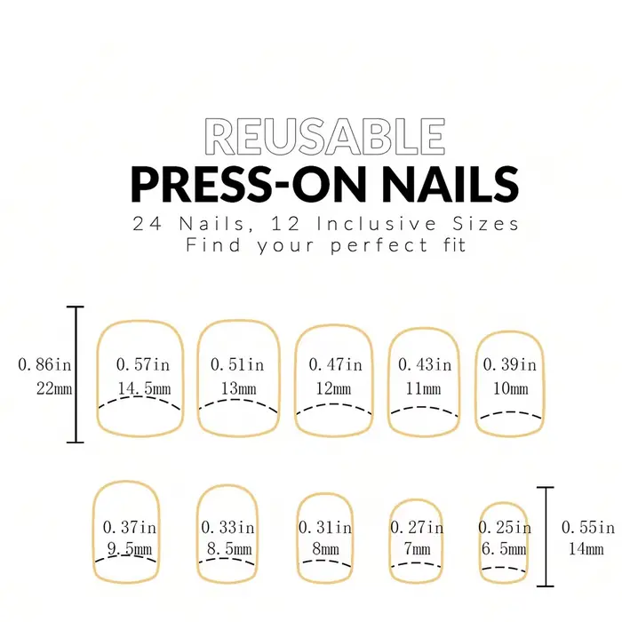ARTAUG 24 pièces presse moyenne sur les ongles carré noir haute Saturation ongles breloques presse s