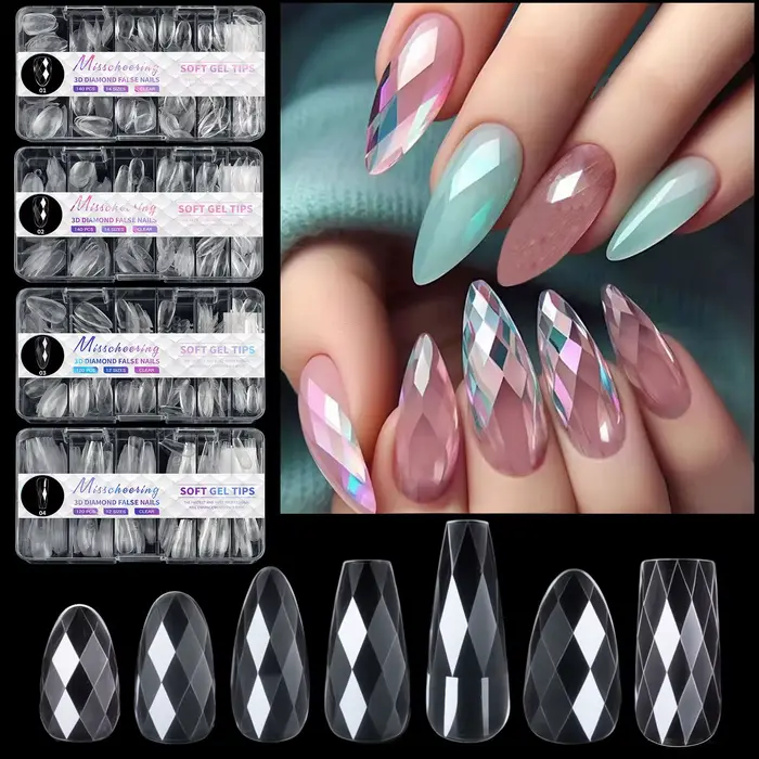 Faux ongles 3D en forme de diamant