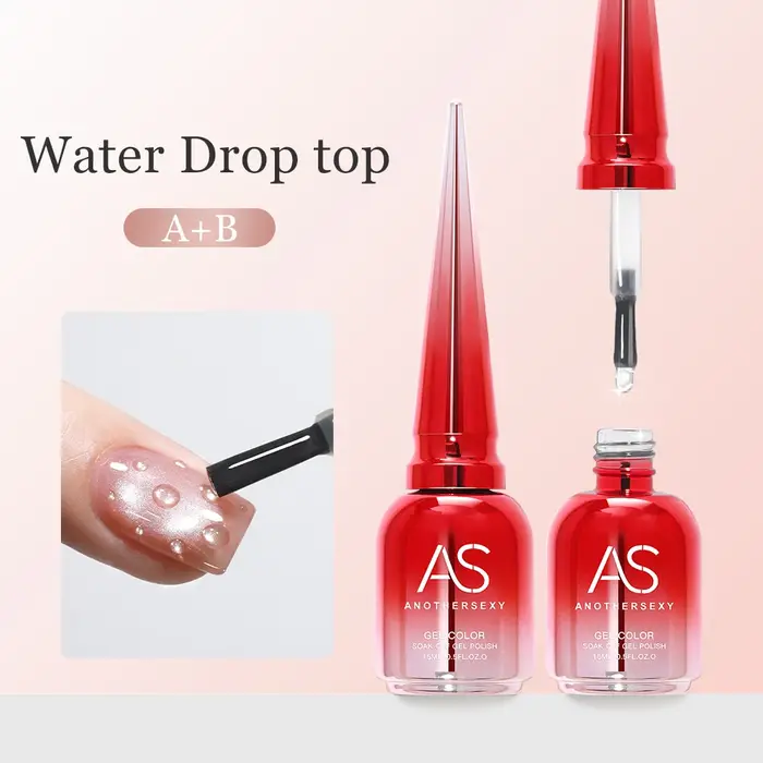 Lot de 2 vernis à ongles gel 3D effet goutte d'eau 15ml – Top Coat transparent sans résidu pour designs estivaux
