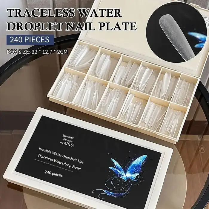 240/510 Pièces Faux Ongles Stiletto Sculptés Couverture Complète Givrés Transparents à Coller pour Salon