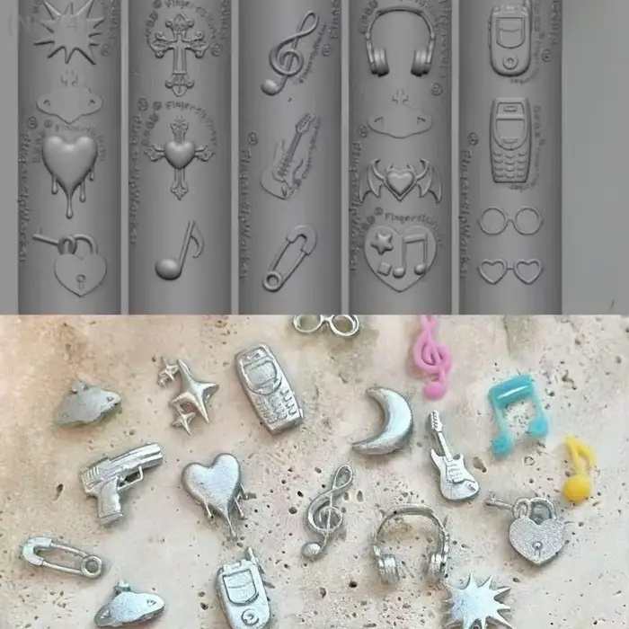 Moule à ongles en silicone 3D transparent – Style musique rétro/punk, modèles de queue de sirène et 