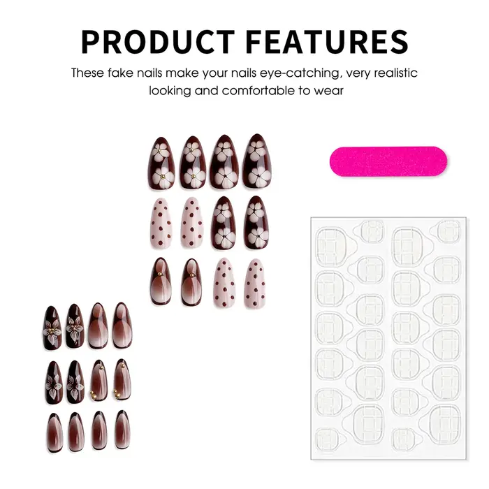 Faux ongles marron amande