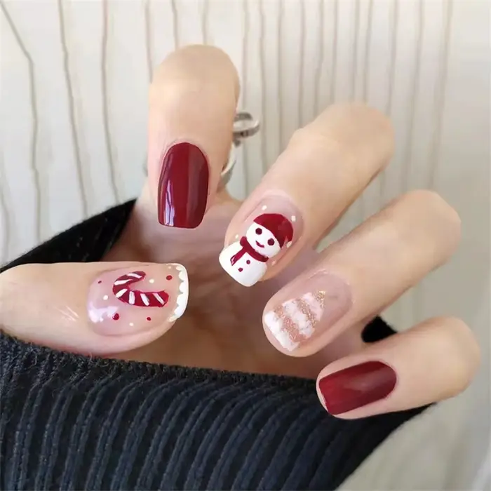 24 pièces/ensemble français court carré acrylique portant des faux ongles couverture complète adhésif