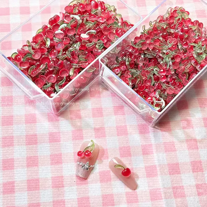 10pc mignon cerise Nail Art accessoires pièces 3D Mini simple Double