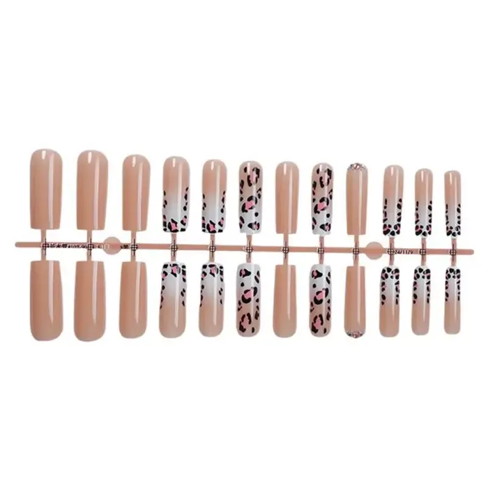 831E 24pcs Leopard Fake Cercine Press on False Tips Artificiel