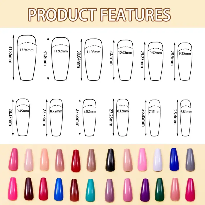 576 pièces/boîte coloré Long cercueil faux ongles brillant doux Gel français