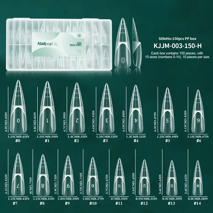 Nailpop Space French Dual Forms 15 Tailles Transparentes Réutilisables pour Extension d'Ongles en Gel