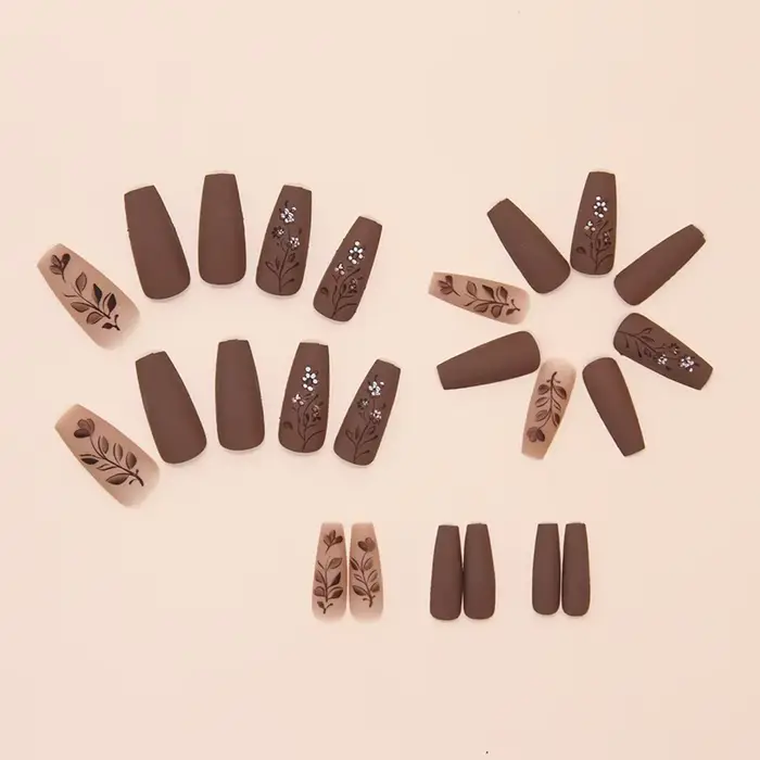 Fleur de Caramel 24 pièces presse sur ongles rose dégradé faux