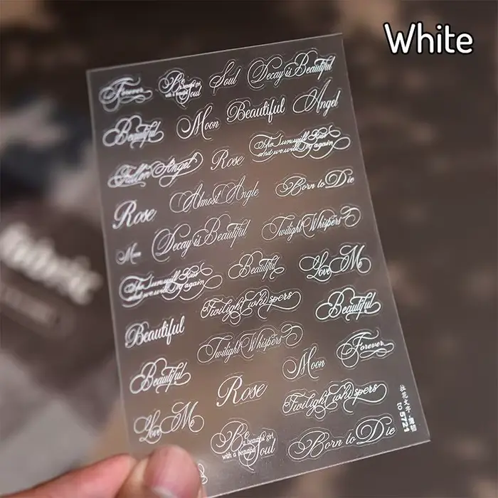 Autocollants pour ongles en lettres anglaises noires et blanches, autocollants décoratifs pour ongle