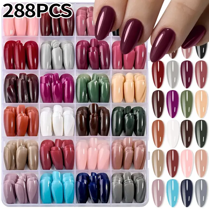 24 couleurs (288 pièces) Faux ongles courts ovales colorés