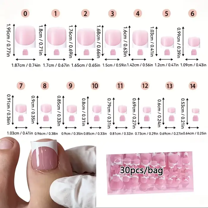30 faux ongles carrés pour les orteils, style français dégradé, courts, à presser, pour l'été