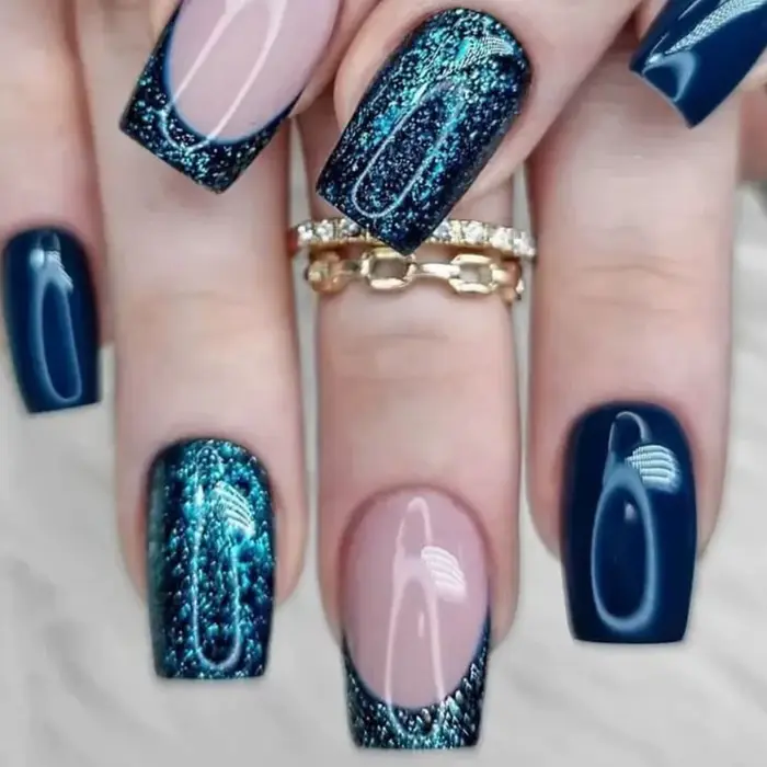 Faux ongles courts N64.avec poudre scintillante pour filles